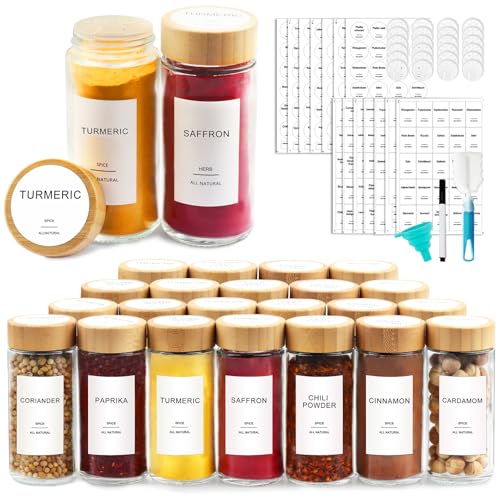 Glass Spice Jars with 398 Labels (24 Count)