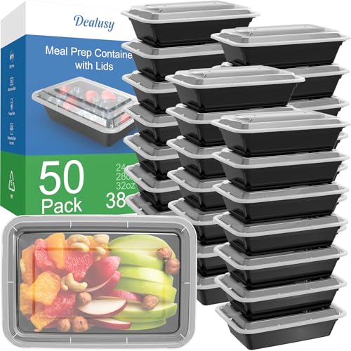50 Pack (100-Piece) 38 oz Meal Prep Containers Reusable with Lids (50 Count)