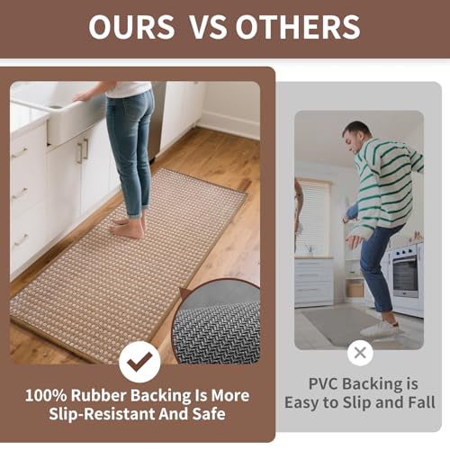 Kitchen Rugs Kitchen Mats for Floor Non Slip Washable Brown 17"x30" (5.78 Sq Ft)
