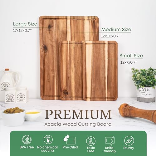 Acacia Wood Cutting Board Set of 3 for Kitchen (3 Count)