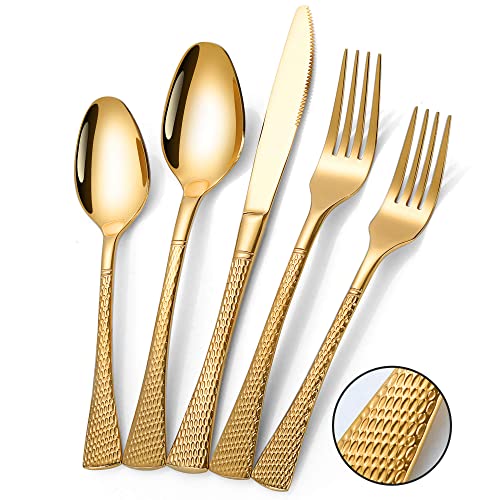 Hammered Gold Silverware Set (20 Count)