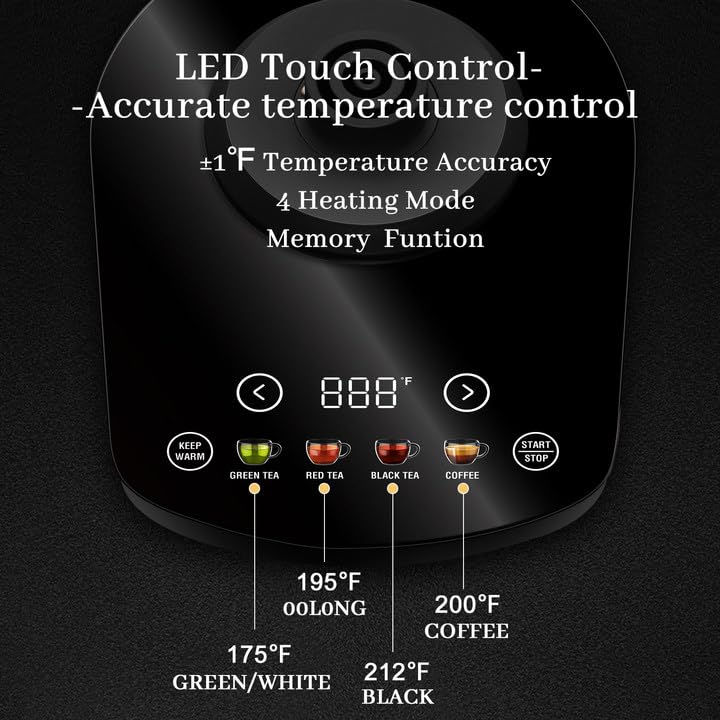 Gooseneck Electric Kettle Full Touch Screen 1200W Electric Tea & Coffee Kettle with Four Heating Modes Rapid Heating
