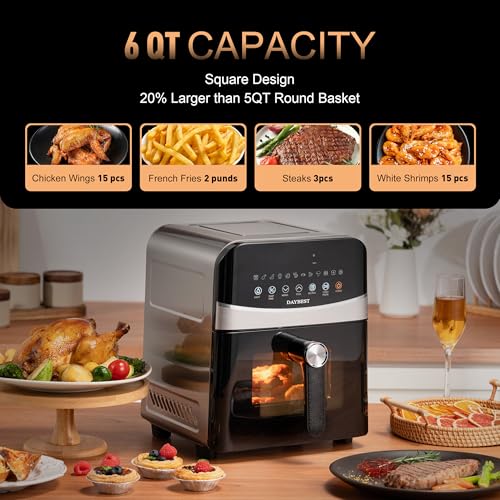 Stainless Steel Air Fryer Ceramic Coated Basket 6QT Dual