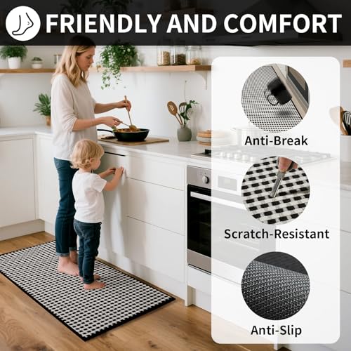 Long Kitchen Runner Rugs Kitchen Mat Non Slip Washable Black 17"x71"