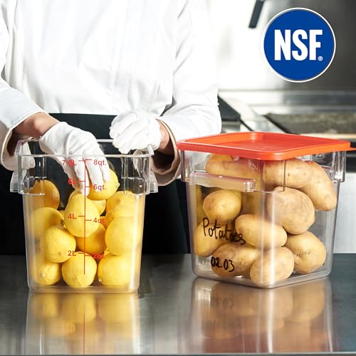 8 Pack 8 Qt NSF Clear Polycarbonate Food Storage Containers with Red Lids (8 Count)