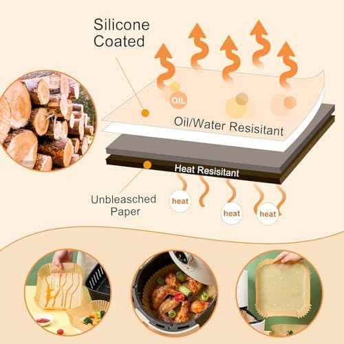 400 Pcs 6.5" Square Air Fryer Liners Disposable for 3 (400 Count)