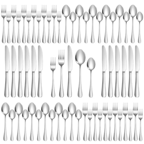 Silverware Set 60 Piece Stainless Steel Flatware Set Silverware Utensils for 12 People Includes Forks Knives Spoons & Salad Forks Dishwasher Safe for Home Restaurant or Outdoor Use (60 Count)