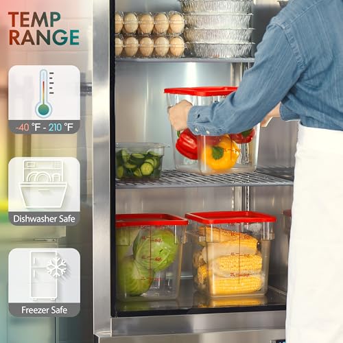 8 Pack 4 Qt NSF Clear Polycarbonate Food Storage Containers with Green Lids (8 Count)