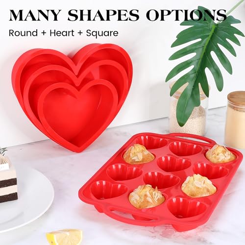 12 Cup Heart Shaped Silicone Muffin Pan for Baking with Metal Frame
