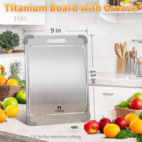 13"*9" Pure Titanium Cutting Board with Groove and Silicone Corner