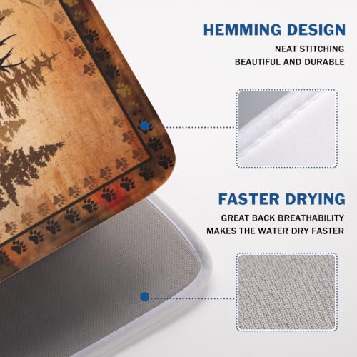 Forest Deer Dish Drying Mat Wildlife Animal Dishes Pad 18"x24" Microfiber Absorbent Fast Dry Drainer Rack Mats for Kitchen Countertop Decor