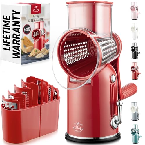 Rotary Cheese Grater Manual Hand Crank 5 Blade Shredder