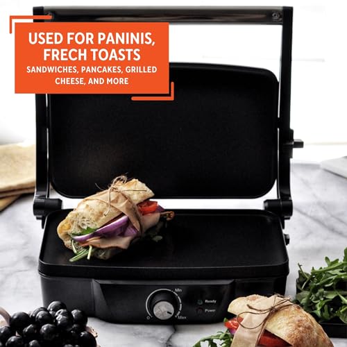 Stainless Steel Panini Press Electric with Adjustable Temperature Settings and Nonstick Plates