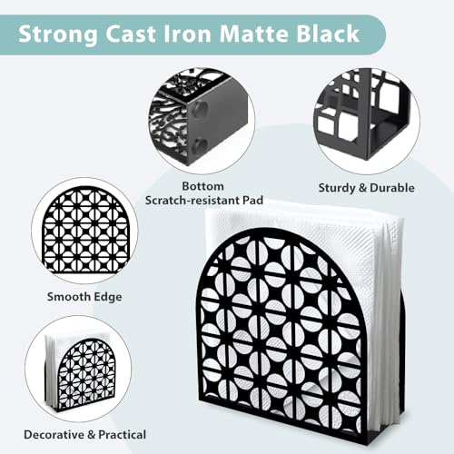 Modern Geometric Round Decorative Black Metal Napkin Holder for Table