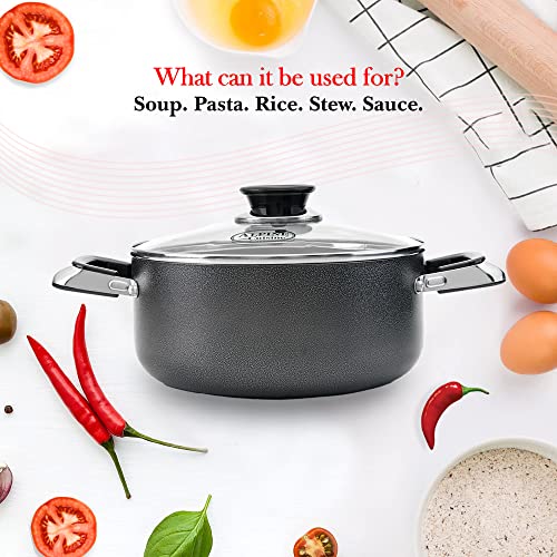 3 Quart Non stick Stock Pot with Tempered Glass Lid and Carrying Handles