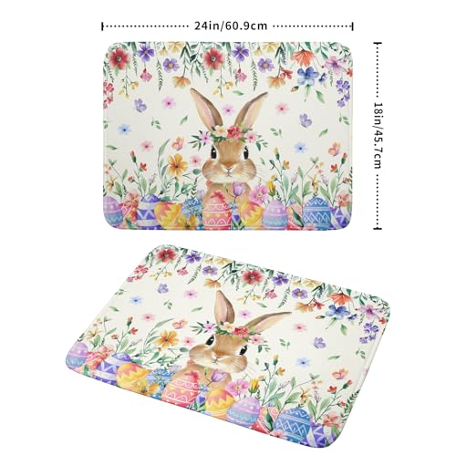 Easter Rabbit Dish Drying Mat Spring Flower Dish Drainer Rack Mats 18x24 inch Absorbent Microfiber Fast Dry Pad Kitchen Counter Accessories