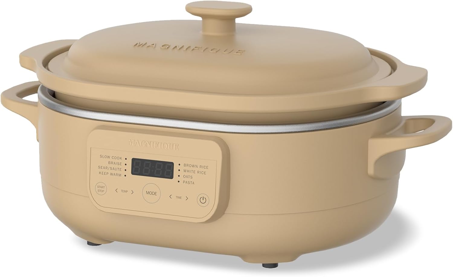 4 Quart Programmable Slow Cooker with Flexible Easy Programming, 8-in-1 Multi-Cooker with Dishwasher Safe Lid & Removable Crock Pot & Wooden Spoon, Nonstick, Oven Safe Pot to 500°F, Brown - Culinary Roots