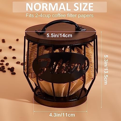 Metal Coffee Filter Storage Holder with Wooden Lid for 2