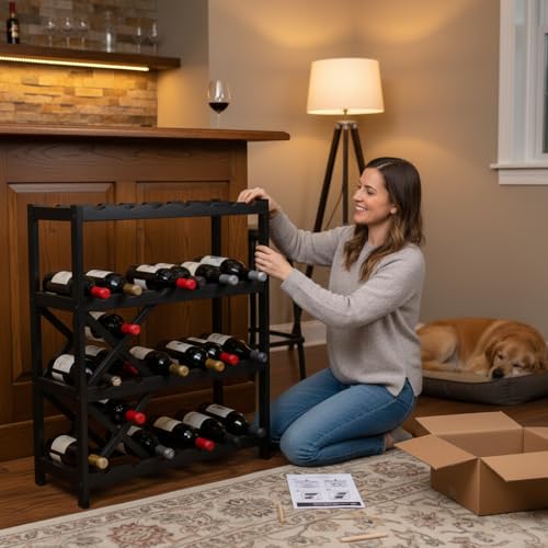 72 Bottle Wine Rack Stackable Bamboo Freestanding (72 Count)