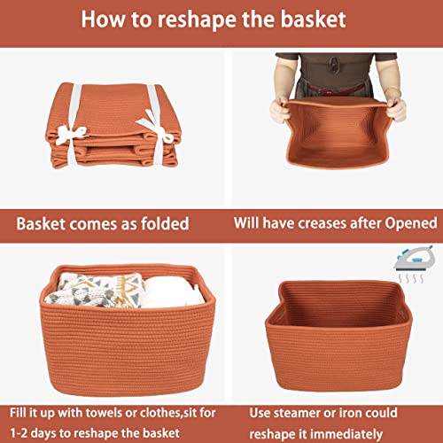 Woven Cotton Rope Storage Baskets 15x10x9.3" 3 Pack Rust