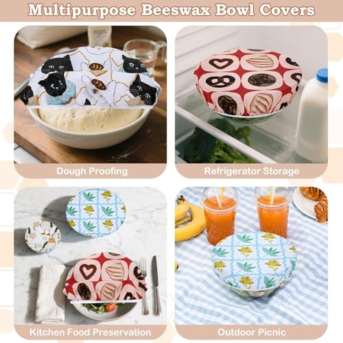 5Pcs Reusable Beeswax Elastic Bowl Covers for Bread Proofing and Food Cover (5 Count)