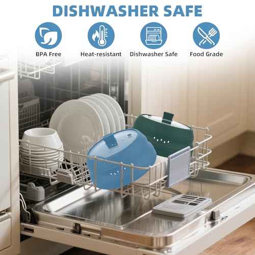 Tall Microwave Splatter Cover Glass Cover Guard Lid 5.8 inch Height with Collapsible Silicone for Food Pot Plate 10.5 inch Blue