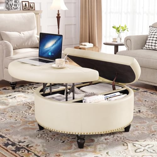 31.5" Large Round Ottoman with Storage Circular