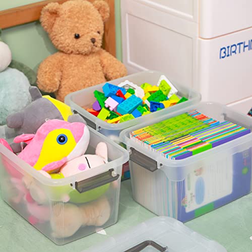 6 Packs 8.5 QT Storage Bins with Lids Clear Plastic Bins with Grey Handle Stackable Storage Containers for Organizing (6 Count)