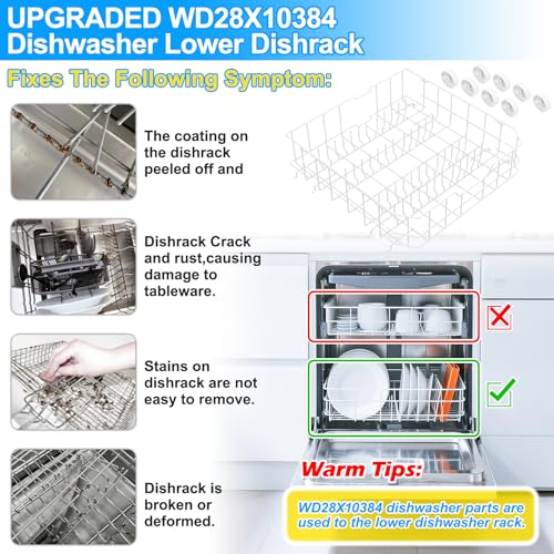 Upgraded WD28X10384 WD28X10309 Dishwasher Lower Rack Compatible with GE Dishwasher Rack Replacement Parts