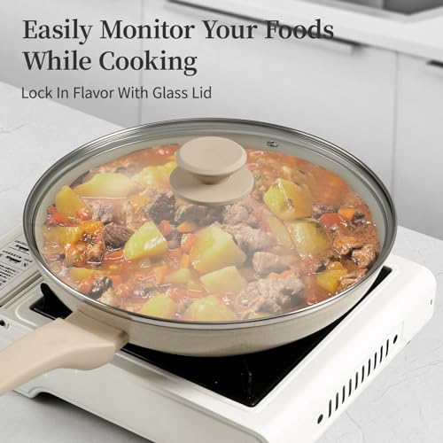 Nonstick Ceramic Frying Pans Skillets Set with Lid 8"+9.5"+11"