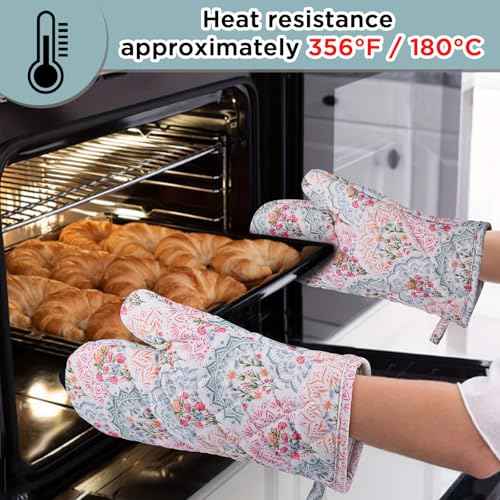 Oven Mitt Extra Long Cotton Cooking Kitchen Mitts with Non (2 Count)