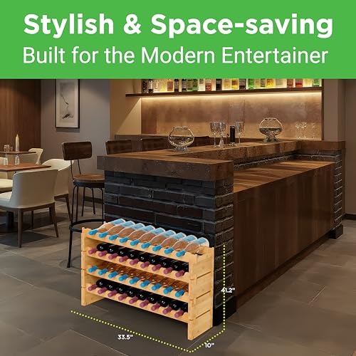 36 Bottle Wine Rack Stackable Bamboo Freestanding (36 Count)