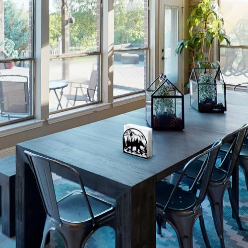 Forest Mountain Decorative Black Metal Napkin Holder for Table