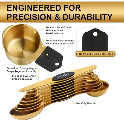 Gold Magnetic Measuring Cups & Spoons Set of 16