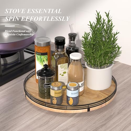 16 Inch Farmhouse Oak Lazy Susan Organizer for Table and Cabinet