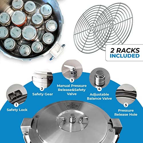 37 Quart Stainless Steel Pressure Cooker Extra Large Canning Pot with Rack and Lid for Commercial Use