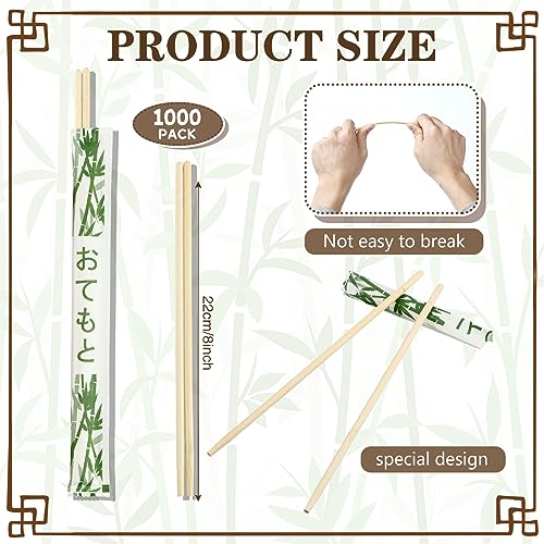 1000 Pairs Disposable Bamboo Chopsticks Sleeved Separated