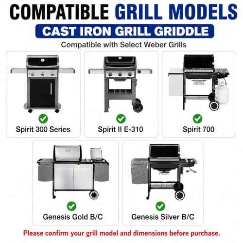7598 Cast Iron Grill Griddle for Weber Spirit 300 and Spirit II 300 Series