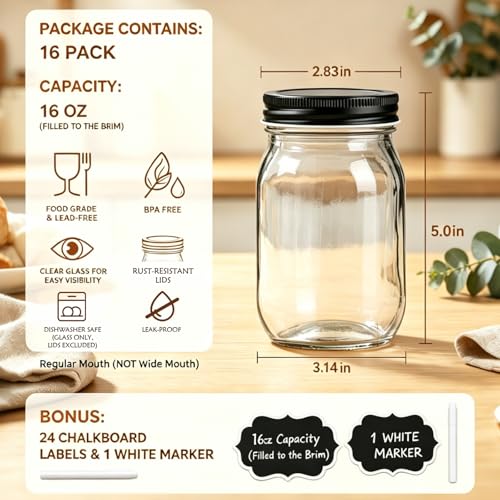 16 oz Glass Jars With Lids (15 Count)