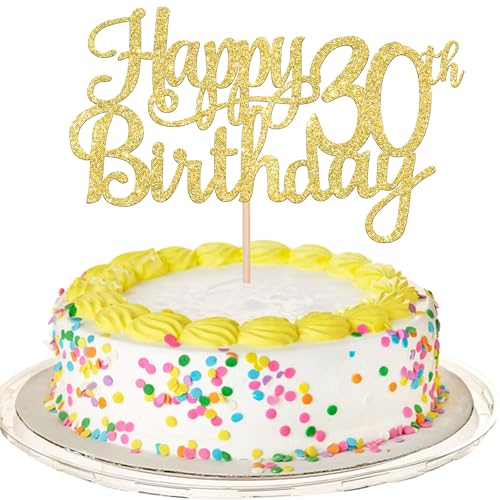 1 PCS Happy 30th Birthday Cake Topper Gold Glitter Cheers to 30 Years Birthday Cake Pick 30 Fabulous Cake Decoration for Happy 30th Birthday Anniversary Party Decorations Supplies