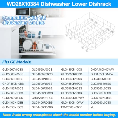 Upgraded WD28X10384 WD28X10309 Dishwasher Lower Rack Compatible with GE Dishwasher Rack Replacement Parts