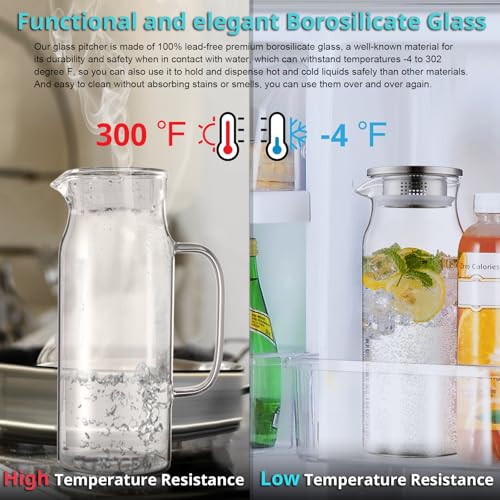 1.6 Liter 54 oz Glass Pitcher with Lid and Handle