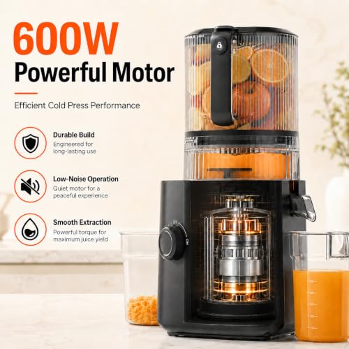 Aobosi 3-in-1 Juicer Machines, 6.5" Oversized Wide Feed Chute for Whole Fruits & Vegetables, 600 Max Cold Press Juicer with Pre-Cutter System, Triple Filtration, 99% Juice Yield