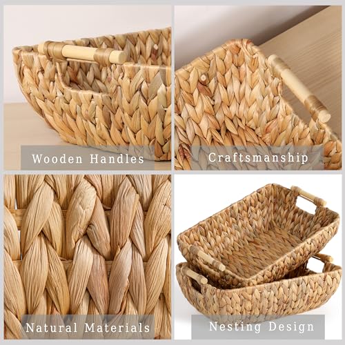 Water Hyacinth Storage Baskets with Wooden Handles (2 Count)