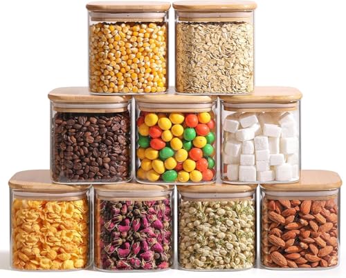 Square Glass Containers with Lids 0.7 Qt (9 Count)
