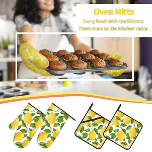 Bright Yellow Lemons Oven Mitts and Pot Holders Sets of 4