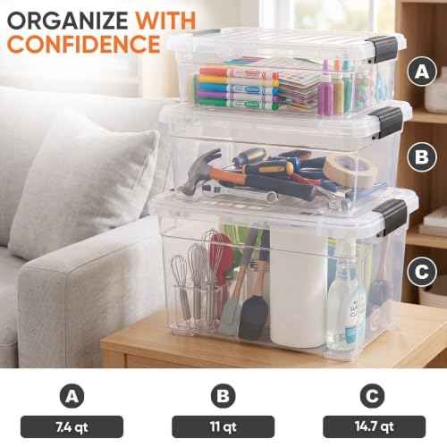 11 Quart Clear Plastic Storage Boxes with Lids (3 Count)