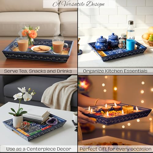 Hand Painted Wooden Serving Tray Set of 3
