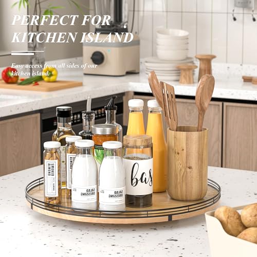 21 Inch Extra Large Farmhouse Oak Lazy Susan Organizer
