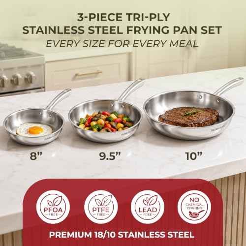 Tri Ply Stainless Steel Frying Pans Set (3 Count)